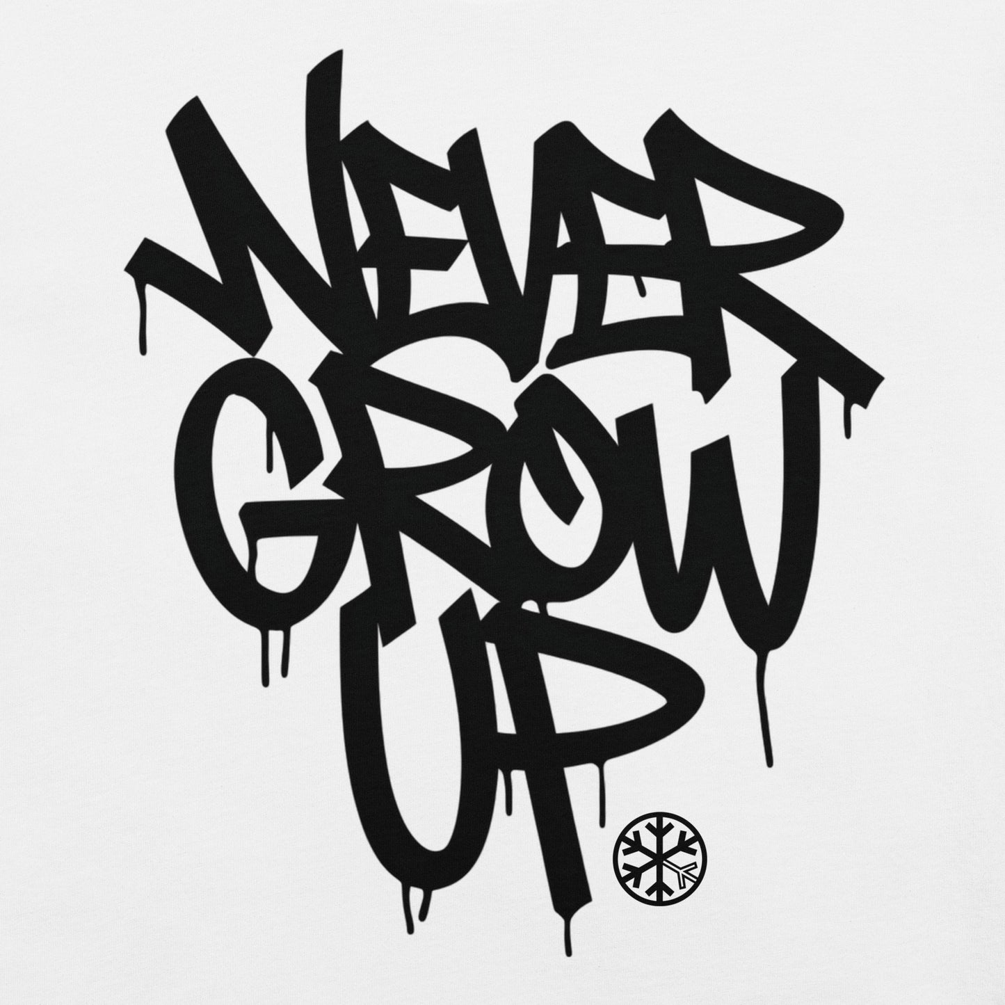 White-Never Grow Up Graffiti Tee from B.Different Clothing, graphic, graffiti-inspired streetwear t-shirt