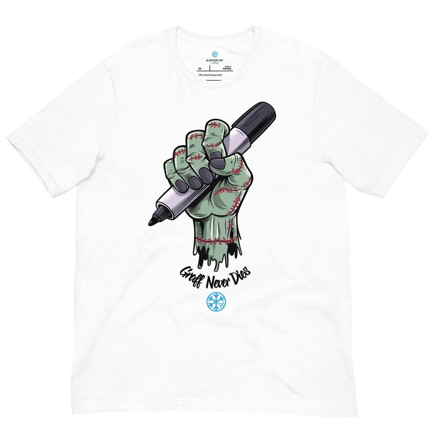 White-Thing Graffiti Tee from B.Different Clothing, front view, graffiti-inspired streetwear t-shirt