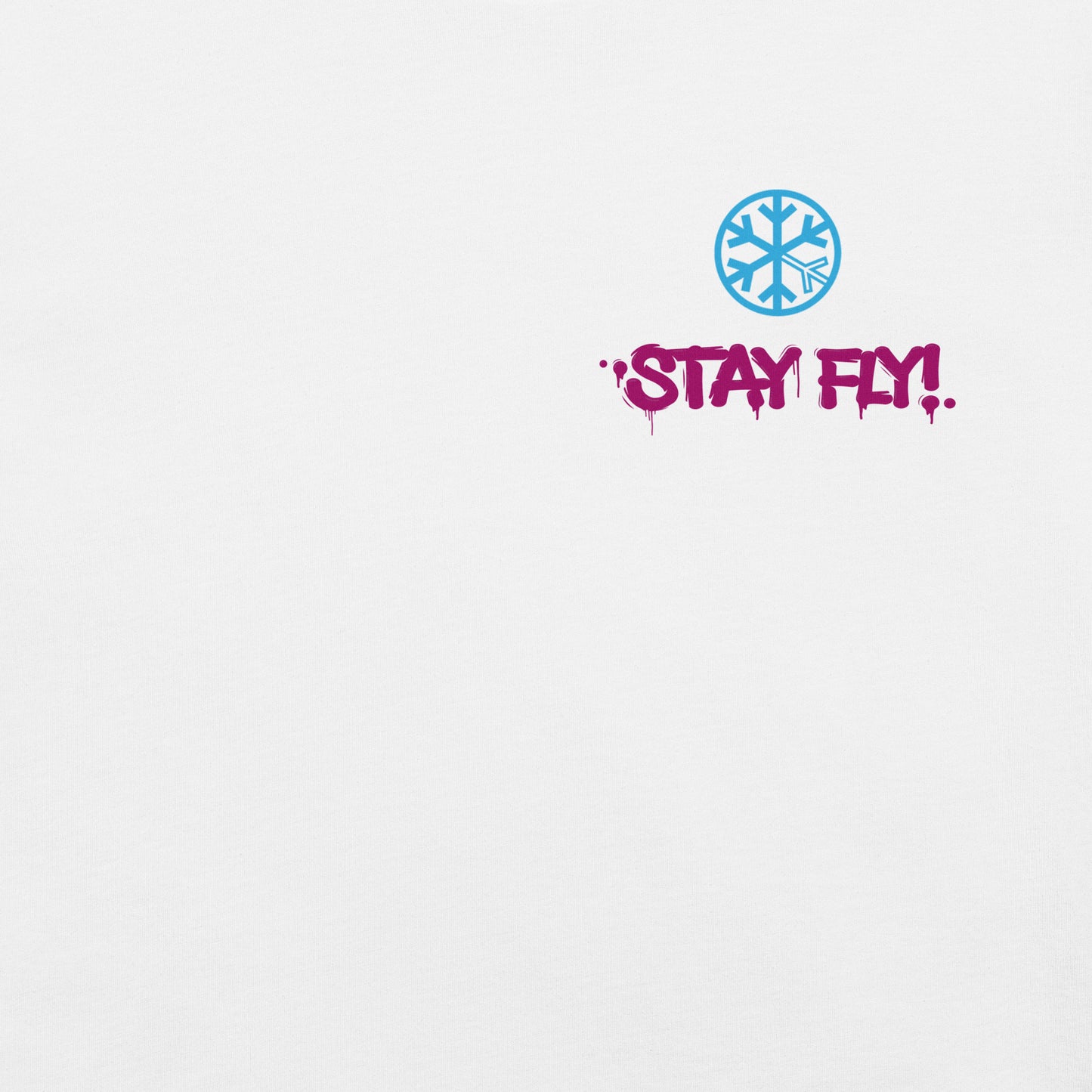 White-Stay Fly Graffiti Character Tee from B.Different Clothing, front graphic, graffiti-inspired streetwear t-shirt