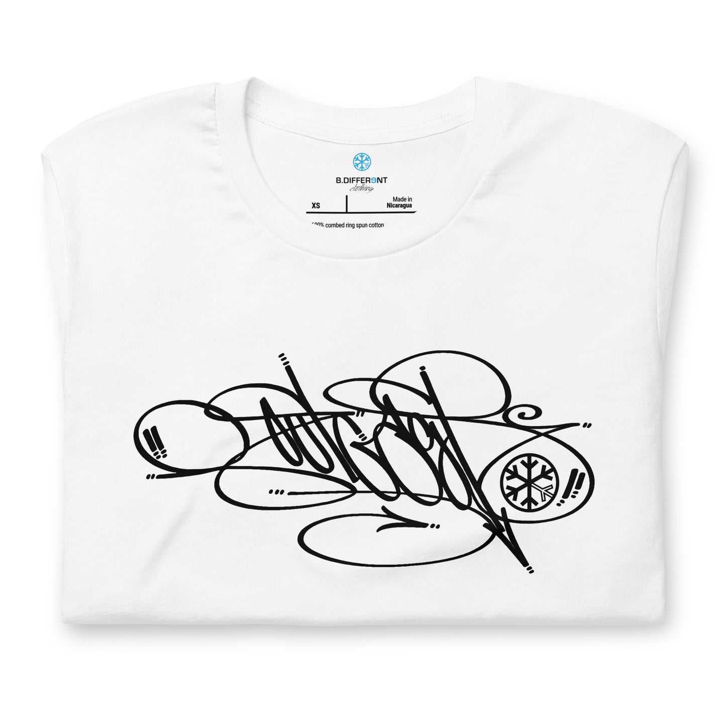 White-Outcast Tag Tee by Graffiti Dad from B.Different Clothing, folded, graffiti-inspired streetwear t-shirt