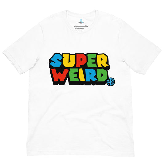 White-Super Weird Tee from B.Different Clothing, front view, graffiti-inspired streetwear t-shirt