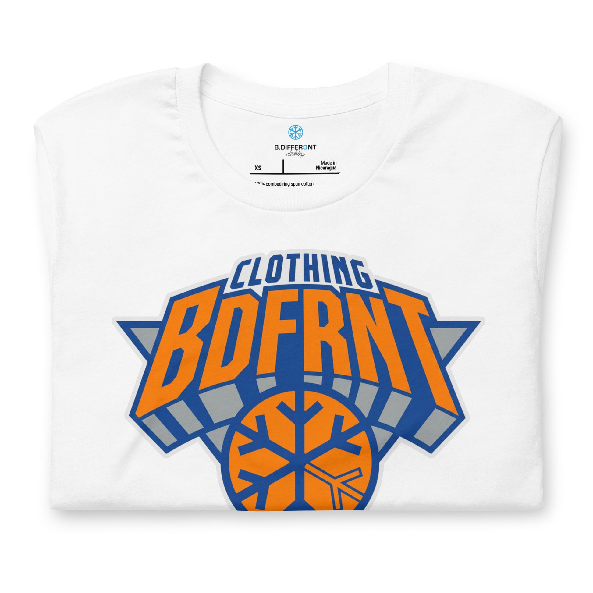 White-BDFRNT Logo 2011 Tee from B.Different Clothing, folded, graffiti-inspired streetwear t-shirt