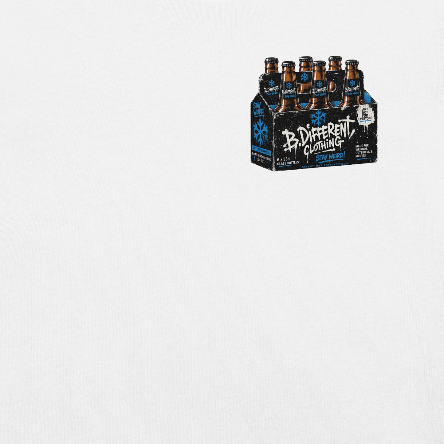 White-Six Pack Beer Graffiti Tee from B.Different Clothing, front view, graffiti-inspired streetwear