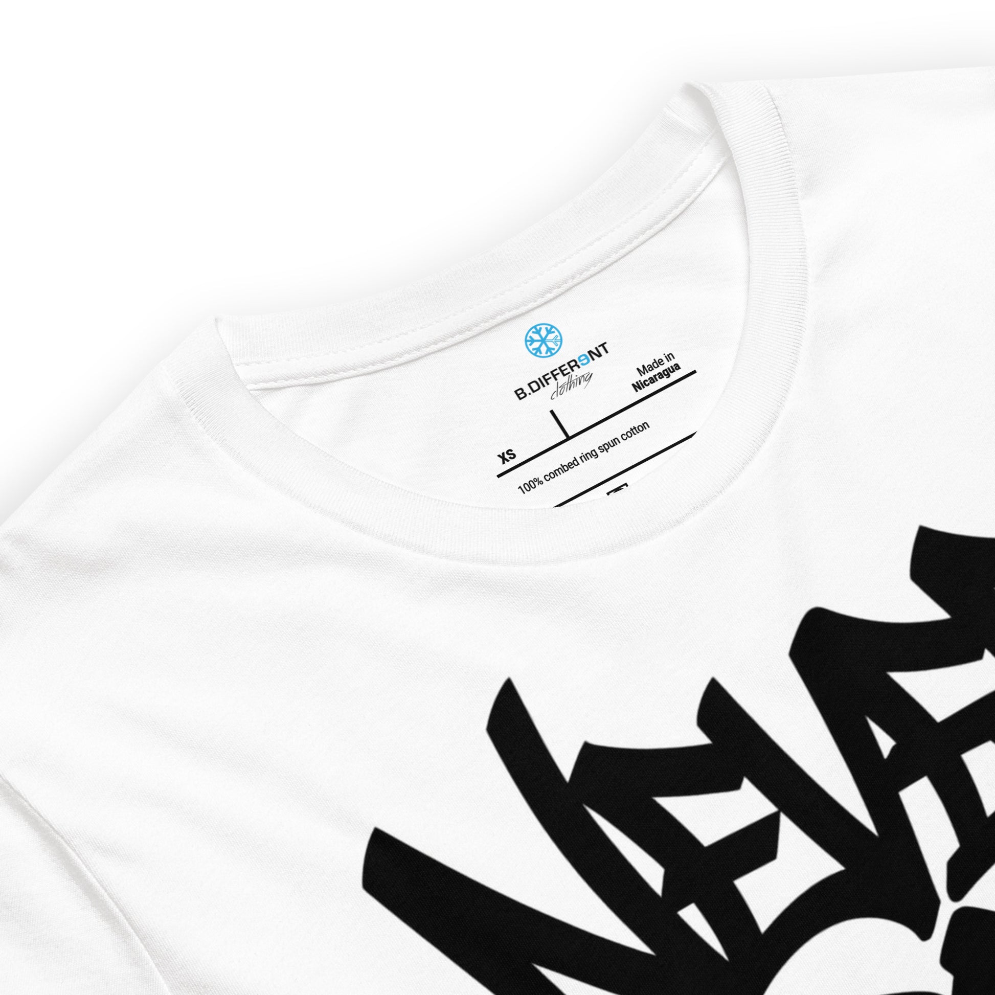 White-Never Grow Up Graffiti Tee from B.Different Clothing, collar, graffiti-inspired streetwear t-shirt