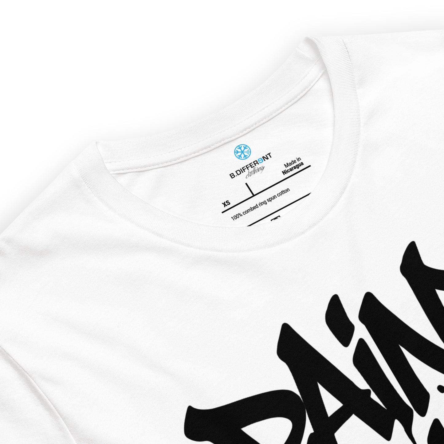 White-Paint Dealer Graffiti Tag Tee from B.Different Clothing, collar, graffiti-inspired streetwear t-shirt