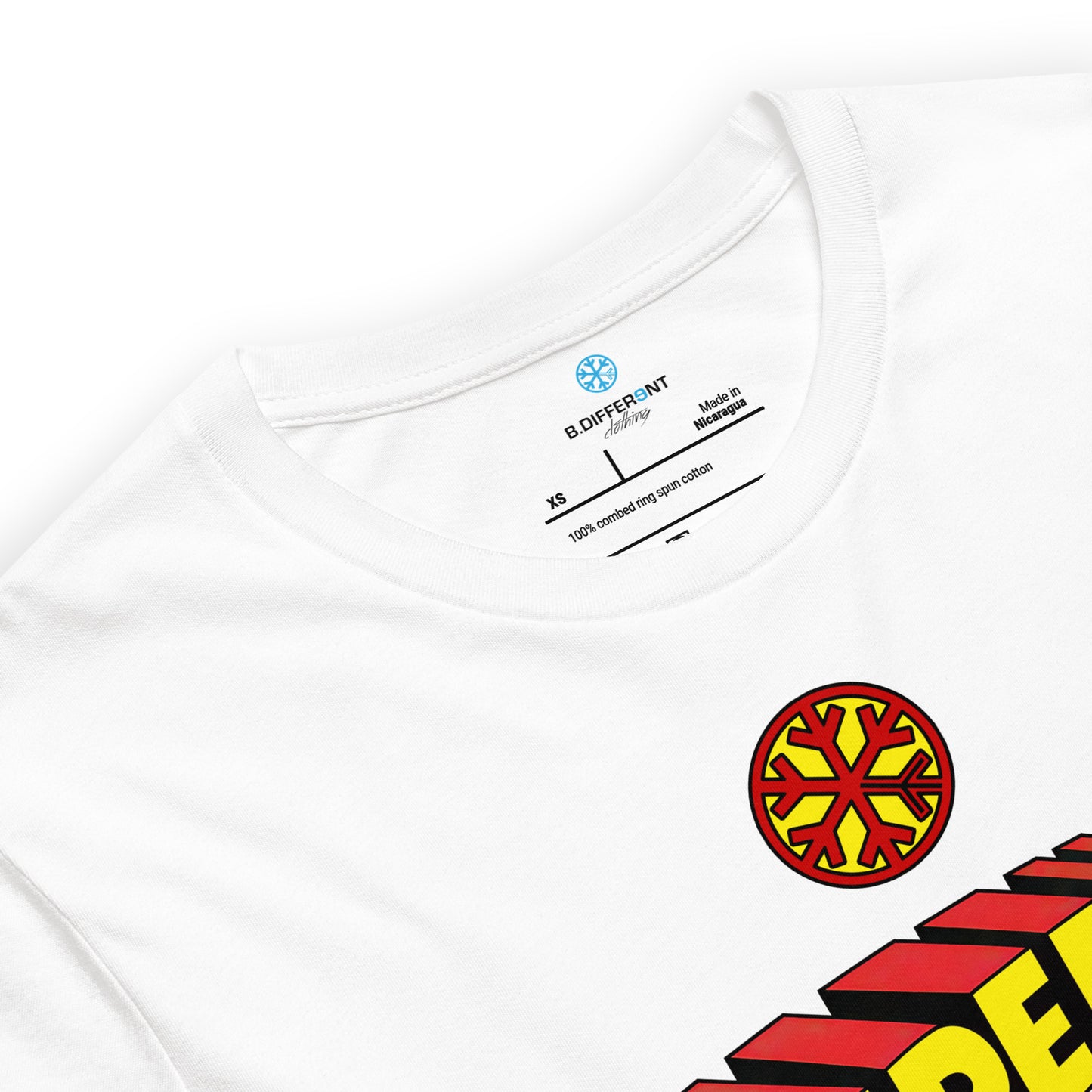 White-Superweird Tee from B.Different Clothing, collar, graffiti-inspired streetwear t-shirt