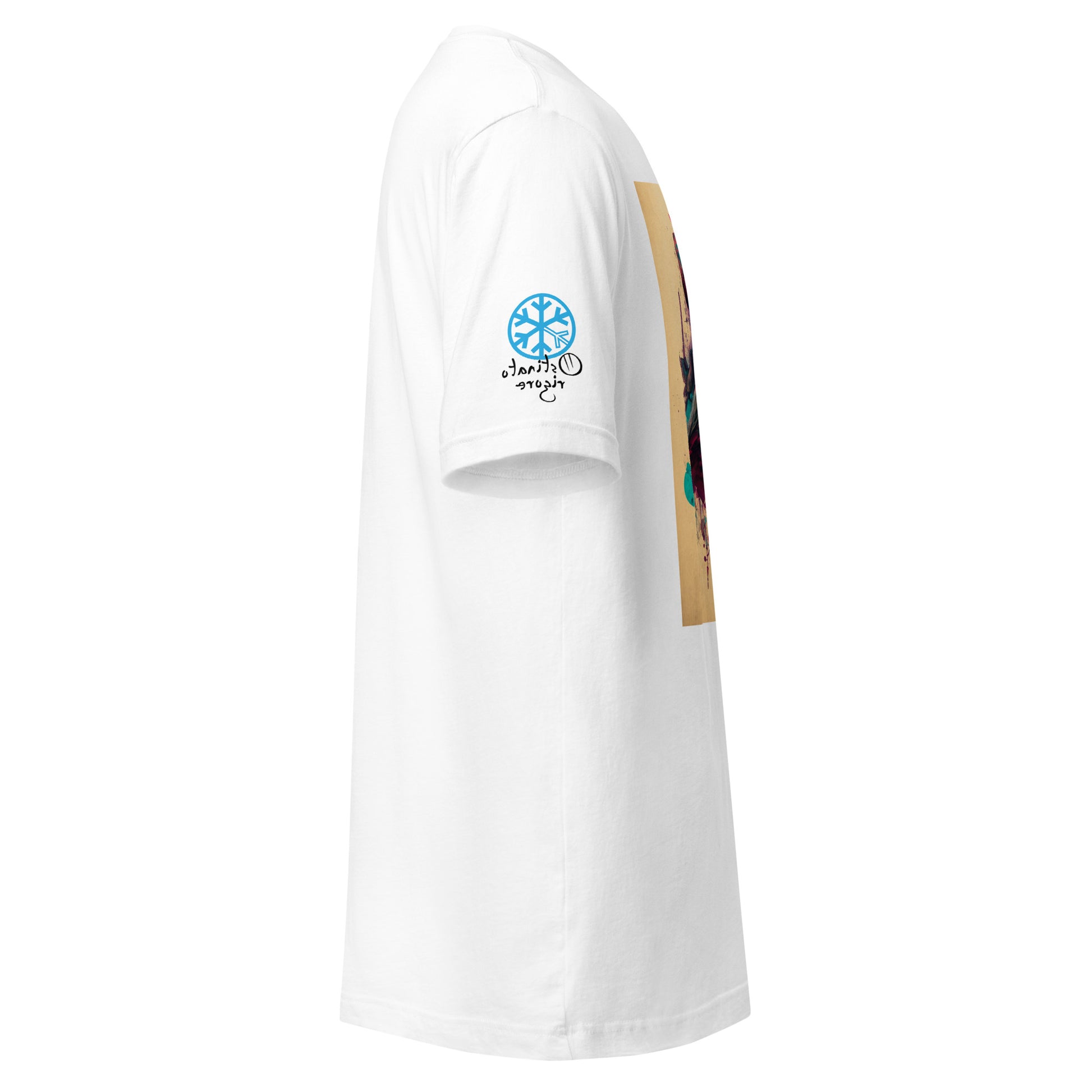 White-Leonardo da Vinci Tee from B.Different Clothing, side view, graffiti-inspired streetwear t-shirt