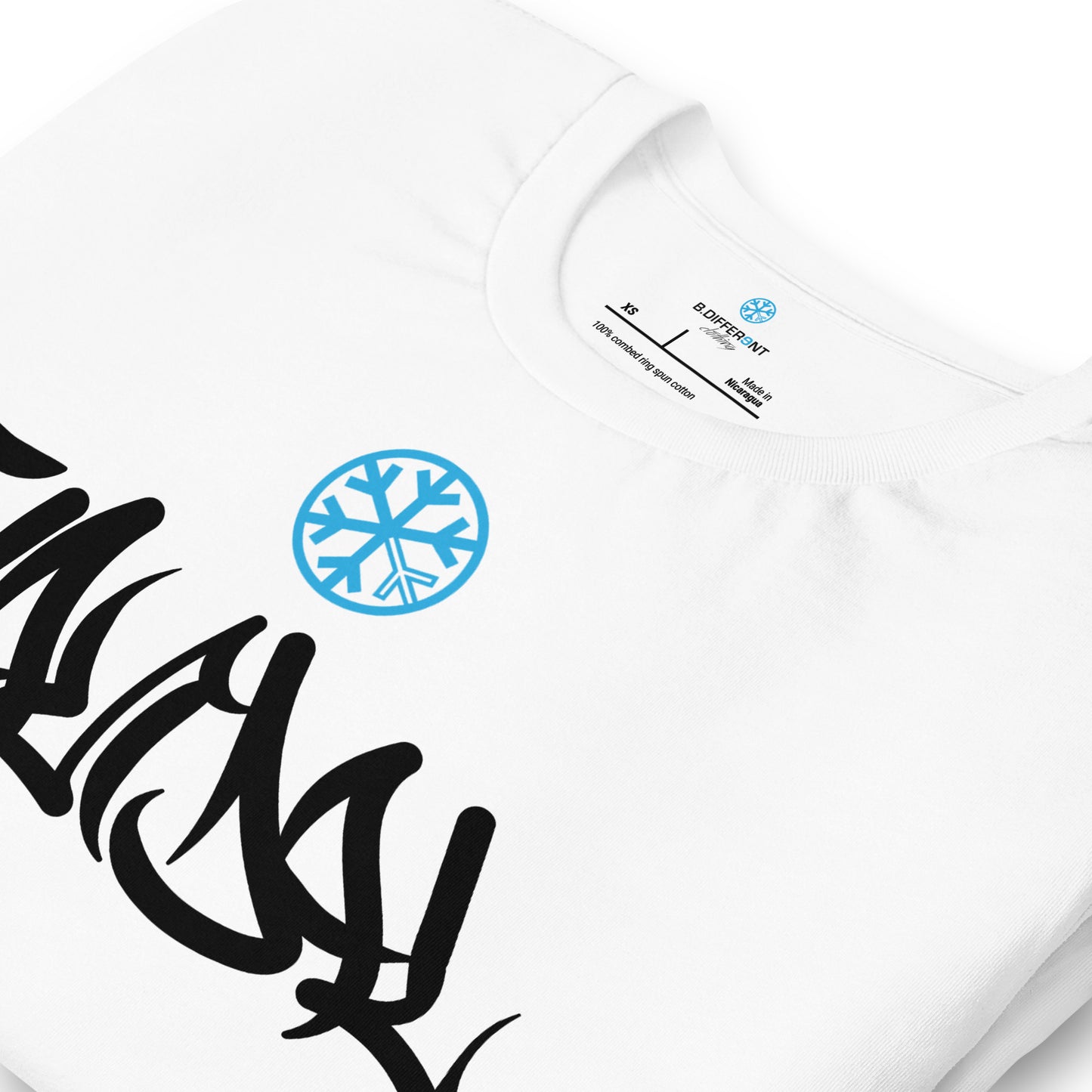 White-Vandal Graffiti Tag Tee from B.Different Clothing, detail, graffiti-inspired streetwear t-shirt