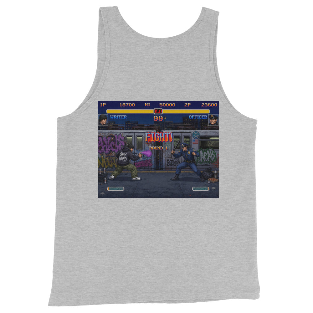 Gray-Street Writer II Graffiti Tank Top from B.Different Clothing, back view, graffiti-inspired streetwear