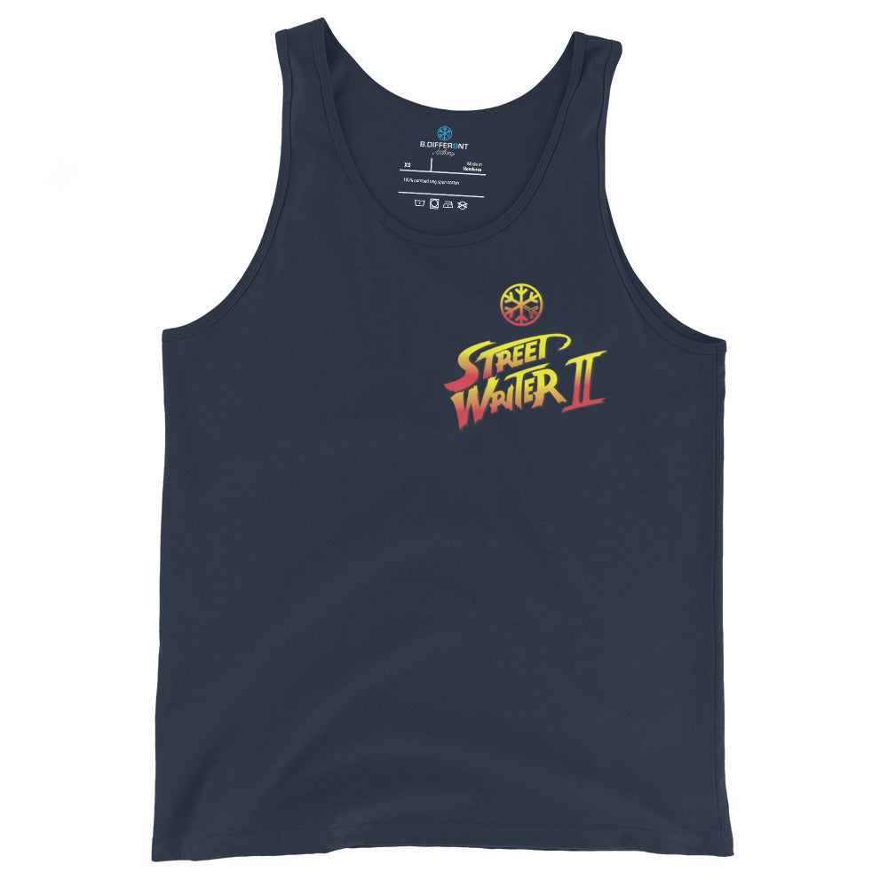Navy-Street Writer II Graffiti Tank Top from B.Different Clothing, front view, graffiti-inspired streetwear