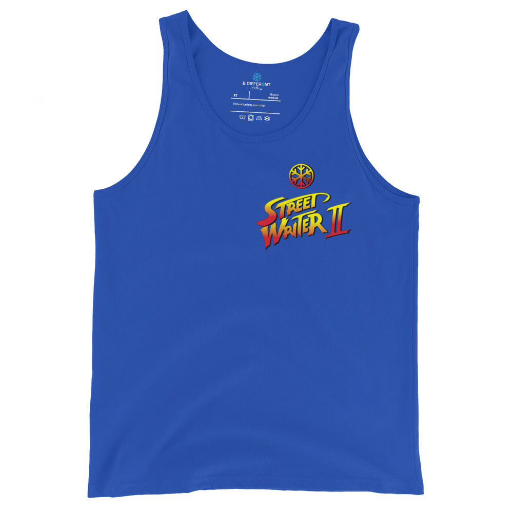 Blue-Street Writer II Graffiti Tank Top from B.Different Clothing, front view, graffiti-inspired streetwear