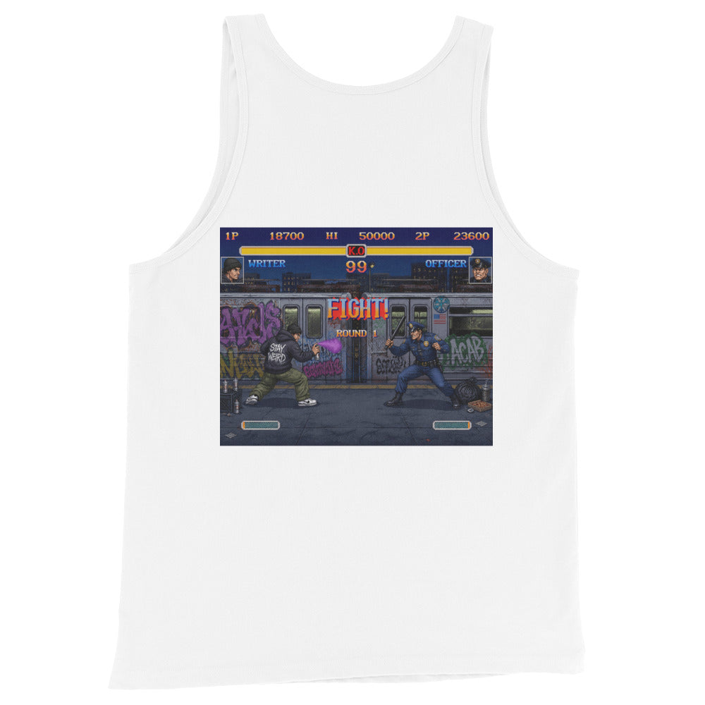 White-Street Writer II Graffiti Tank Top from B.Different Clothing, back view, graffiti-inspired streetwear
